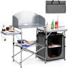 Giantex Folding Grill Table with 26” Tabletop and Detachable Windscreen, Aluminum Portable Camp Cook Station Carry Bag Quick Set-up, BBQ Camping Picnic Backyard Outdoor Camping Kitchen Table (Grey)(Grey)