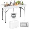 Giantex Folding Ice Table with Drain, 4 ft Portable Cooler with Removable Skirt, No Assembly, Fill and Chill Table for Food Drink Beverage, Foldable Party Ice Bin for Camping BBQ Outdoor, White(White)