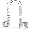 Giantex Garden Arbor with Gate, 7.5FT Metal Arch Trellis for Climbing Plants Rose Ivy, Archway Pergola with Flower Door, 4 Stakes, Garden Arch for Wedding Ceremony Bridal Party Decoration(Planters)