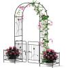 Giantex Garden Arbor with Gate, 7.5FT Metal Arch Trellis for Climbing Plants Rose Ivy, Archway Pergola with Flower Door, 4 Stakes, Garden Arch for Wedding Ceremony Bridal Party Decoration(Gate & Planters)