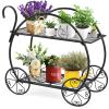 Giantex Garden Cart Metal Plant Stand with 4 Decorative Wheels, Succulent Collection Flower Pot Holder Display Shelf for Home Patio Garden Flower Shop, Parisian Style Plant Potted Rack (2-Tier)
