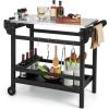 Giantex Grill Cart Pizza Oven Stand, HDPE Outdoor Prep Table, Stainless Steel Top, Storage Shelf, 4-Bottle Wine Rack, 5 Hooks, Movable Dinning Cart Cooking Table with Wheels for BBQ Party Camping