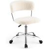 Giantex Home Office Chair, Faux Fur Low Back Swivel Leisure Chair w/Height Adjustable Padded Seat, Rolling Armless Vanity Chair w/Galvanized Steel Frame for Bedroom Study Guest Room, White(White)