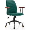 Giantex Home Office Desk Chair Green, Vintage Adjustable Swivel Rolling Chair with Copper Wheels & Armrest, Mid Century Leisure Chair, Velvet Upholstered Computer Chair for Work, Study(Green)