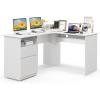 Giantex L Shaped Computer Desk with Drawers, 59″ Corner Desk Workstation with Storage Shelf & Cable Holes, Large Executive Office Desk, Modern Study Writing Table for Home Office (White)(White)