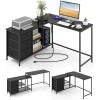 Giantex L Shaped Computer Desk with Drawers, 81″ Convertible Corner Desk with Charging Station and Storage Shelves, Study Writing Desk, Modern Long Corner Gaming Table for Home Office (Black)(Black)