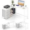 Giantex L Shaped Computer Desk with Drawers, 81″ Convertible Corner Desk with Charging Station and Storage Shelves, Study Writing Desk, Modern Long Corner Gaming Table for Home Office (Black)(White)