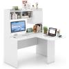 Giantex L Shaped Desk with Hutch, White Corner Desk with Storage Shelf & Cabinet, Laptop PC Table Gaming Computer Table Workstation, Modern Executive Study Writing Desk for Home Office, Bedroom