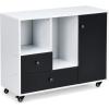 Giantex Lateral File Cabinet, Mobile Filing Cabinet with Drawer, Printer Stand with Open Storage Shelves, Wood Organizer for Home and Office A4 Letter and Legal Size (White & Black)(Round Knob)