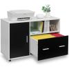 Giantex Lateral File Cabinet, Mobile Filing Cabinet with Drawer, Printer Stand with Open Storage Shelves, Wood Organizer for Home and Office A4 Letter and Legal Size (White & Black)(Straight Knob)