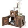 Giantex Litter Box Enclosure with Cat Tree, Cat Washroom Hidden Furniture with Cat Tower, Scratching Posts, Cat Condo, Jingling Ball, Air Vents, Wooden Pet Crate House (Rustic Brown)(Rustic Brown)