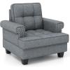 Giantex Mid Century Modern Accent Chair, Tufted Linen Single Sofa Chair with Thick Pillow & Cushion, Solid Rubber Wood Structure, Studded Upholstered Reading Arm Chair for Living Room, Bedroom, Grey(Grey)