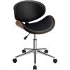 Giantex Mid-Century Home Desk Chair, Faux Leather Armless Office Chair w/Curved Bentwood Seat & Height Adjustable,Ergonomic Modern Rolling Swivel Computer Chair Study Room Office Bedroom,Black(Black)