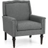 Giantex Mid-Century Modern Accent Chair Grey, Linen Fabric Upholstered Armchair w/Rubber Wood Legs, Nailhead Trim, Max Load 440 Lbs, Comfy Single Sofa Side Chair for Living Room Bedroom(Grey)