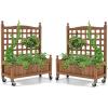 Giantex Mobile Plant Raised Bed, Wood Planter with Lattice Trellis and Wheels, Flower Box for Plant Climbing, Vertical Garden for Balcony Patio Yard, 25″x11″x 50″(2)