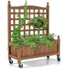 Giantex Mobile Plant Raised Bed, Wood Planter with Lattice Trellis and Wheels, Flower Box for Plant Climbing, Vertical Garden for Balcony Patio Yard, 25″x11″x 50″(1)