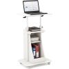 Giantex Mobile Podium Stand, Height Adjustable Laptop Cart with Tilting Tabletop & Storage Compartments, Rolling Lectern with Lockable Casters for Classroom, Church, Home Office, White(White)