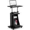 Giantex Mobile Podium Stand, Height Adjustable Laptop Cart with Tilting Tabletop & Storage Compartments, Rolling Lectern with Lockable Casters for Classroom, Church, Home Office, White(Black)