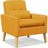 Giantex Modern Accent Chair, Mid-Century Linen Fabric Armchair w/Lumbar Pillow, Back & Seat Cushion, Comfy Single Sofa Chair with Rubber Wood Legs for Living Room, Bedroom, Reading Room, Beige(Yellow)