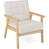 Giantex Modern Accent Chair, Upholstered Armchair w/Rubber Wood Armrests, Ergonomic Backrest, Button Tufted Decoration, Tufted Reading Chair for Living Room, Bedroom, Study, Beige