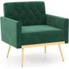 Giantex Modern Velvet Accent Chair – Mid-Century Upholstered Single Sofa Chair w/Button Tufted Back, Golden Metal Legs, Adjustable Foot Pads, Comfy Living Room Armchair for Bedroom, Pink(Emerald Green)