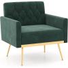 Giantex Modern Velvet Accent Chair – Mid-Century Upholstered Single Sofa Chair w/Button Tufted Back, Golden Metal Legs, Adjustable Foot Pads, Comfy Living Room Armchair for Bedroom, Pink(Dark Green)