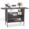 Giantex Outdoor Patio Wicker Bar Table, 2 Storage Shelves, 55”W Tabletop, Rails for Hanging Wine Glasses, Heavy-Duty Metal Frame, Bistro Rattan Bar Counter Table for Poolside Backyard (Mix Gray)(Mix Gray)