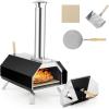 Giantex Outdoor Pizza Oven, Wood Pellet Fired Grill With 12” Stone, Peel, Foldable Legs, Portable Stainless Steel Maker for Camping Backyard Cooking (Black & Silver)(Black & Silver)