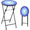 Giantex Outdoor Side Table, Folding Mosaic Patio Table, 14” Round Metal End Table w/Ceramic Tile Top, Small Patio Table Accent Coffee Table for Porch Garden Balcony Plant Stand Indoor Outdoor(Navy)