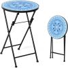Giantex Outdoor Side Table, Folding Mosaic Patio Table, 14” Round Metal End Table w/Ceramic Tile Top, Small Patio Table Accent Coffee Table for Porch Garden Balcony Plant Stand Indoor Outdoor (Blue)