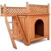 Giantex Pet Dog House, Wooden Dog Room Shelter with Stairs, Raised Roof and Balcony Bed for Indoor and Outdoor Use, Wood Dog House