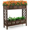 Giantex Planter Raised Bed, Elevated Potted Plant Rack W/Shelf Fence, Wooden Standing Plant Container Box w/Trellis for Vegetable Flower Herb Succulent, Indoor Outdoor Patio Balcony (Brown)(Brown)