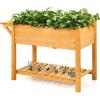 Giantex Planter Raised Bed, Elevated Raised Garden Box with 8 Grids and Side Work Table, Outdoor Wood Plant Container Backyard Patio (48.5″ Lx21 Wx31.5 H)(48.5’’Lx21’’Wx31.5’’H)