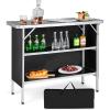 Giantex Portable Bar Table for Events, Folding Mobile Bartending Station with Storage Shelves, Removable Privacy Skirt, Carrying Case, for Parties, Catering, Trade Shows (Coffee, 43.5”L x 34.5”H)(Black)