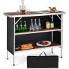 Giantex Portable Bar Table for Events, Folding Mobile Bartending Station with Storage Shelves, Removable Privacy Skirt, Carrying Case, for Parties, Catering, Trade Shows (Coffee, 43.5”L x 34.5”H)(Coffee)