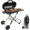 Giantex Portable Propane Gas Grill with 15,000 BTUs Burner, Side Table, 2 Wheels, Grease Tray, Metal Frame, Folding Stand-Up Propane Gas Grill for Outdoor Cooking Camping Barbecue (Black)(Black)