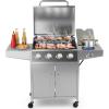 Giantex Propane Gas Grill with 4 Main Burners and 1 Side Burner, total 50,000 BTU, Stainless Steel Heavy-Duty BBQ Grill with 2 Prep Tables, 4 Wheels, Cabinet for Propane Tank, Outdoor Cooking