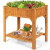 Giantex Raised Garden Bed, Elevated Planter Box Kit with 8 Grids & Liner for Herbs Vegetables Flowers, Outdoor Solid Fir Wood Planting Container with Legs & Storage Shelf for Backyard Patio (Natural)(Natural)