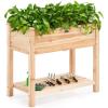 Giantex Raised Garden Bed, Elevated Wood Planter Box, Standing Garden Bed Kit w/Legs & Storage Shelf for Vegetable Flower Herb, Outdoor Use for Patio Backyard, Natural(34″Lx 18″Wx 30″H)