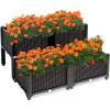 Giantex Raised Garden Bed, Set of 4 Planter Raised Beds Kits with Drain Holes for Fruit Flowers Vegetables, Outdoor Elevated Planting Box for Lawn Patio Balcony, Easy Assembly, Rattan-Like Look, White(Brown)