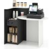 Giantex Reception Desk, Front Counter Desk with Lockable Drawer, Checkout Table with Round Tabletop, Corner Shelf & Adjustable Shelf for Office Beauty Salon Retail Store (White & Black)(Black & White)