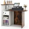 Giantex Reception Desk, Front Counter Desk with Lockable Drawer, Checkout Table with Round Tabletop, Corner Shelf & Adjustable Shelf for Office Beauty Salon Retail Store (White & Black)(White & Brown)