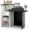 Giantex Reception Desk, Front Counter Desk with Lockable Drawer, Checkout Table with Round Tabletop, Corner Shelf & Adjustable Shelf for Office Beauty Salon Retail Store (White & Black)(White & Black)