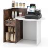 Giantex Reception Desk, Front Counter Desk with Lockable Drawer, Checkout Table with Round Tabletop, Corner Shelf & Adjustable Shelf for Office Beauty Salon Retail Store (White & Black)(Brown & White)