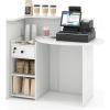 Giantex Reception Desk, Front Counter Desk with Lockable Drawer, Checkout Table with Round Tabletop, Corner Shelf & Adjustable Shelf for Office Beauty Salon Retail Store (White & Black)(White)