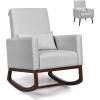 Giantex Rocking Chair Fabric High Back Armchair with Waist Pillow,Wooden Tapered & Rocking Dual Legs Multifunctional Upholstered Accent Chair for Nursery, Living Room, Bedroom Rocker(1, Beige)(Sliver)