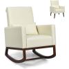 Giantex Rocking Chair Fabric High Back Armchair with Waist Pillow,Wooden Tapered & Rocking Dual Legs Multifunctional Upholstered Accent Chair for Nursery, Living Room, Bedroom Rocker(1, Beige)(Beige)