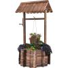 Giantex Rustic Wooden Wishing Well Planter with Hanging Bucket and Roof, Flower Plants Planter Wishing Wells for Outdoors Backyard Patio Garden Lawn Outside Decor