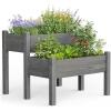 Giantex Set of 2 Raised Garden Bed, Elevated Wood Planter Box, Raised Bed Kit for Flowers Vegetables Fruits Herbs Outdoor Planting Container Patio, Balcony, Yard (Natural)(Gray)
