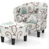 Giantex Small Accent Chair with Ottoman Set, Upholstered Barrel Chair with Footrest, Modern Accent Armchair with Ottoman, Round Club Chair for Living Room, Small Space, Bedroom (Blue Flower)(Blue Flower)